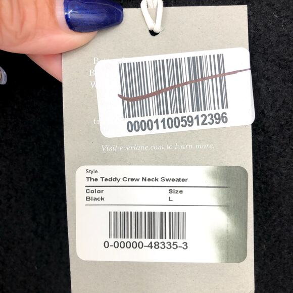 EVERLANE Women's The Teddy Wool Blend Crew Neck Sweater Large Black Cropped NWT - Picture 9 of 9